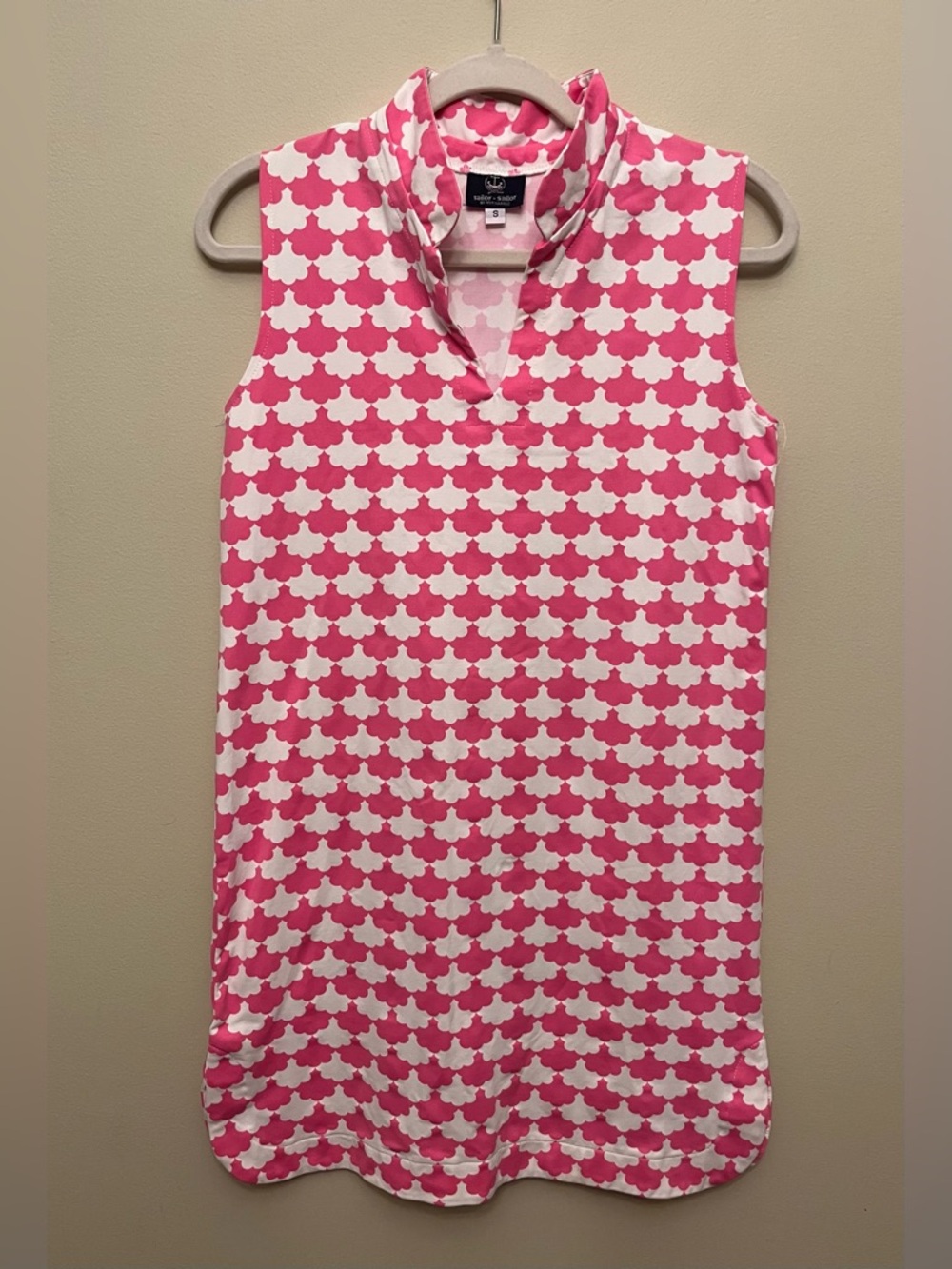 Sailor-Sailor Seaport Shift Dress Pink White Scallop Print Women's Size Small